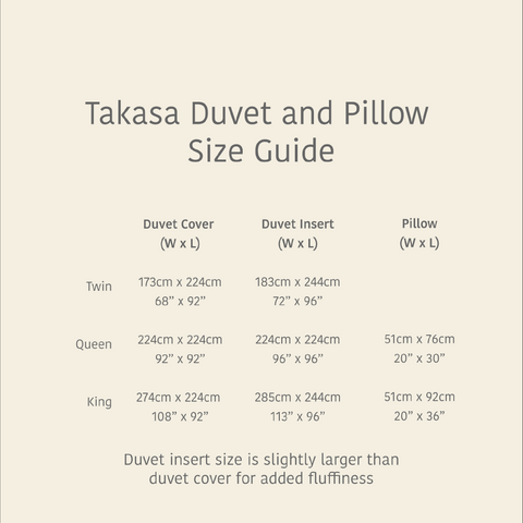 Organic Wool Duvet size guide