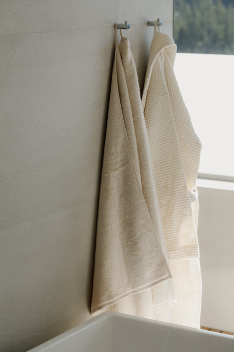 Takasa organic natural bath towel and waffle robe