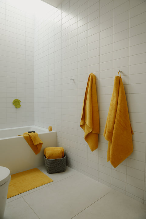 Mustard yellow bath sheets and towels by Takasa.co - organic and Fairtrade Cotton