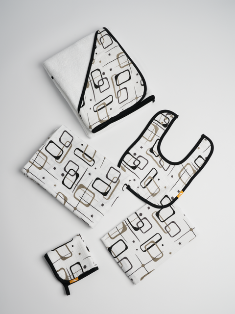 Organic Baby Gift Set | Mid Century Squares Black and White#color_black-and-white-squares