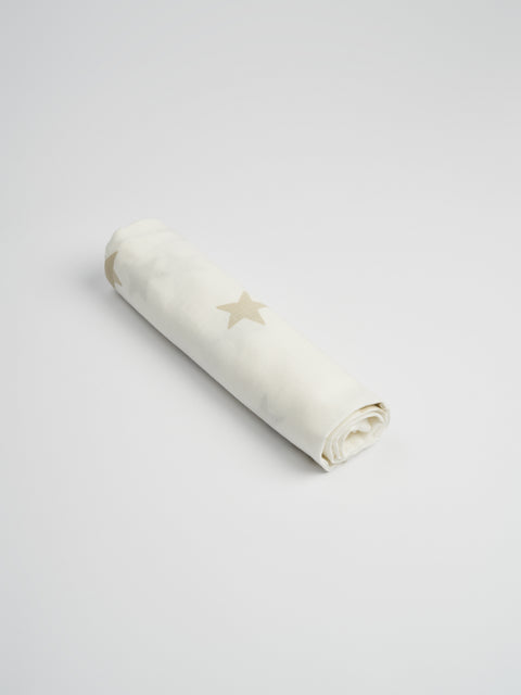 Organic and Fairtrade Cotton Crib Sheet and Muslin Wrap Set in White with Stars#color_white-stars