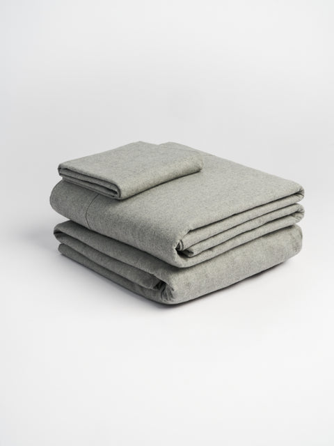 Organic and Fairtrade Warm + Cozy Flannel Bed Sheet Set in Grey Melange#color_grey-melange