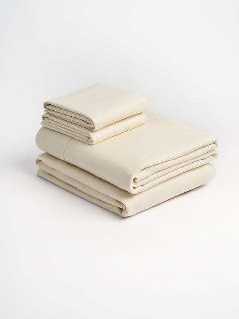 Organic and Fairtrade Warm + Cozy Flannel Bed Sheet Set in Natural#color_natural-flannel