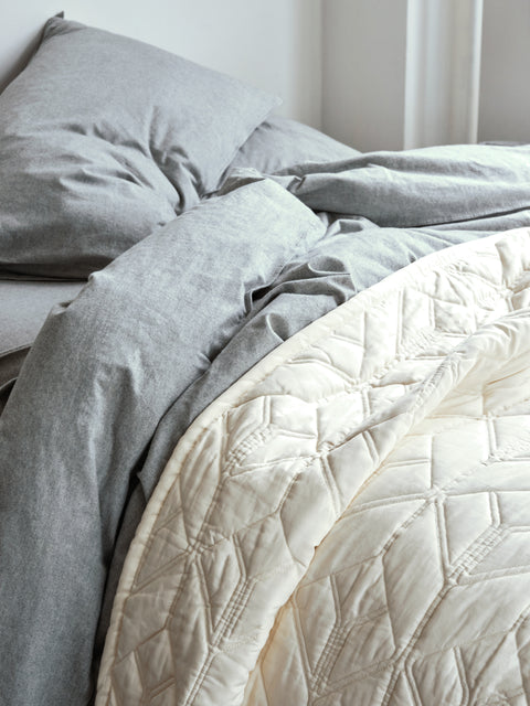 Organic and Fairtrade Warm + Cozy Flannel Bed Sheet Set in Grey Melange#color_grey-melange